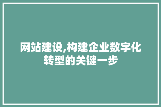 网站建设,构建企业数字化转型的关键一步