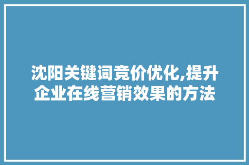 沈阳关键词竞价优化,提升企业在线营销效果的方法