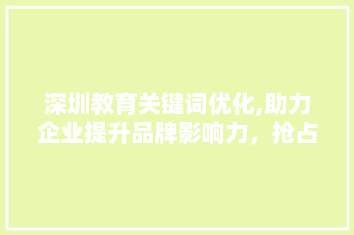 深圳教育关键词优化,助力企业提升品牌影响力，抢占市场先机