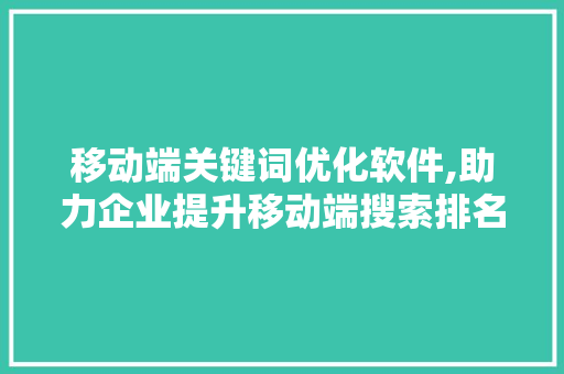移动端关键词优化软件,助力企业提升移动端搜索排名的利器