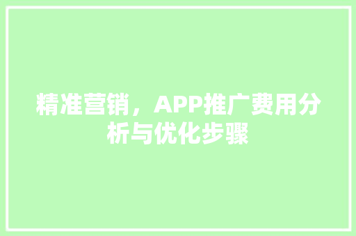 精准营销，APP推广费用分析与优化步骤