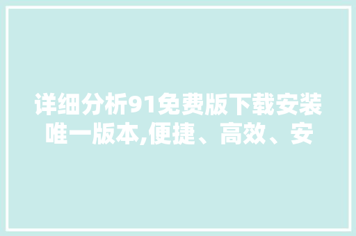 详细分析91免费版下载安装唯一版本,便捷、高效、安全的选择