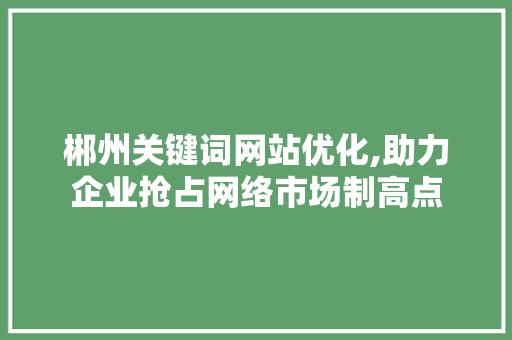 郴州关键词网站优化,助力企业抢占网络市场制高点