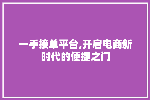 一手接单平台,开启电商新时代的便捷之门