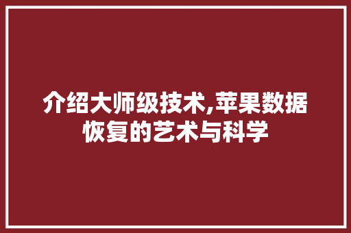 介绍大师级技术,苹果数据恢复的艺术与科学
