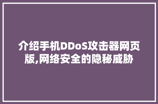 介绍手机DDoS攻击器网页版,网络安全的隐秘威胁
