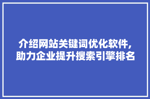 介绍网站关键词优化软件,助力企业提升搜索引擎排名的利器
