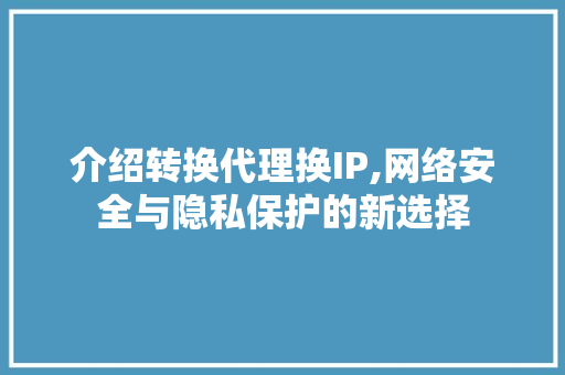 介绍转换代理换IP,网络安全与隐私保护的新选择