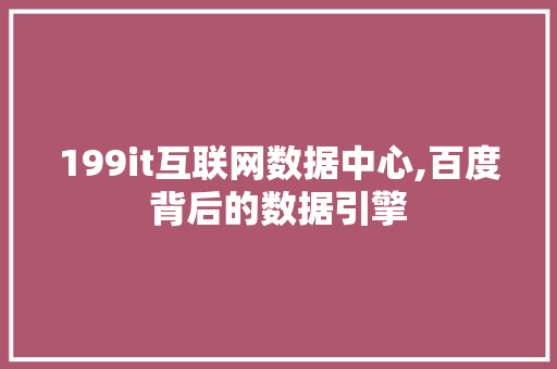 199it互联网数据中心,百度背后的数据引擎