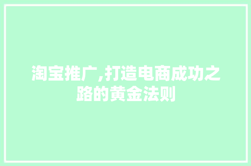 淘宝推广,打造电商成功之路的黄金法则