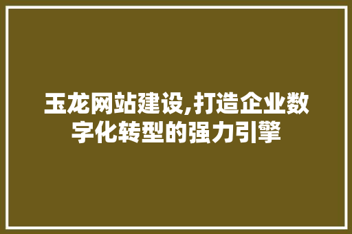 玉龙网站建设,打造企业数字化转型的强力引擎