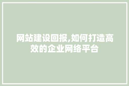 网站建设回报,如何打造高效的企业网络平台