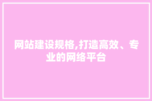 网站建设规格,打造高效、专业的网络平台