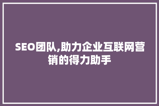 SEO团队,助力企业互联网营销的得力助手