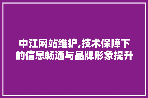 中江网站维护,技术保障下的信息畅通与品牌形象提升