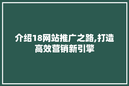介绍18网站推广之路,打造高效营销新引擎