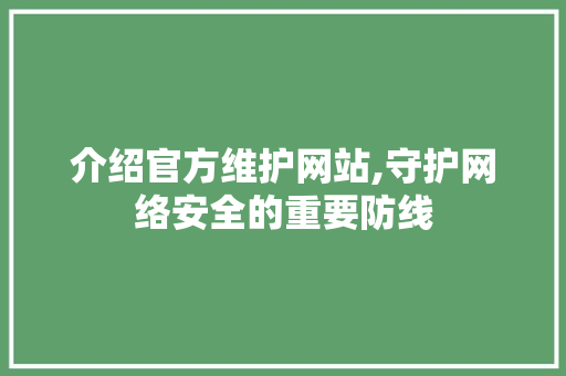 介绍官方维护网站,守护网络安全的重要防线