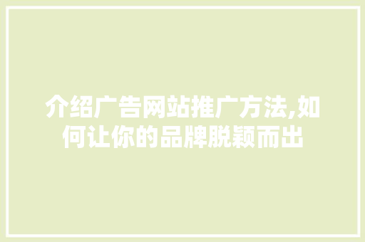 介绍广告网站推广方法,如何让你的品牌脱颖而出