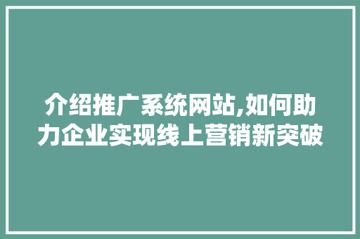 介绍推广系统网站,如何助力企业实现线上营销新突破