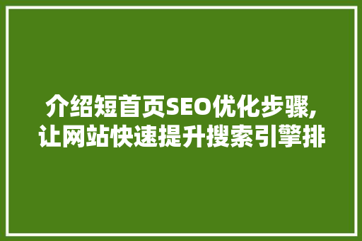 介绍短首页SEO优化步骤,让网站快速提升搜索引擎排名