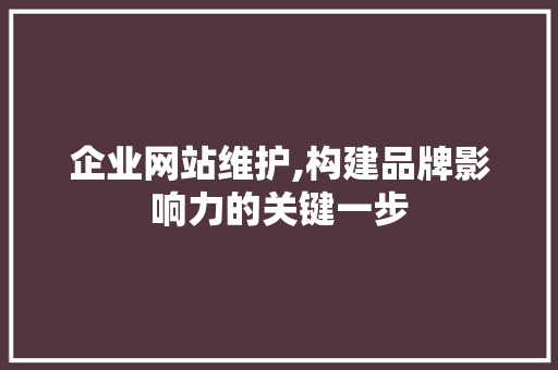 企业网站维护,构建品牌影响力的关键一步