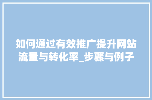 如何通过有效推广提升网站流量与转化率_步骤与例子分析