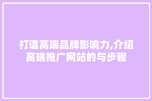 打造高端品牌影响力,介绍高端推广网站的与步骤