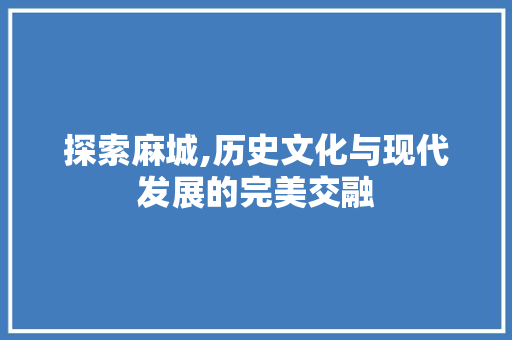 探索麻城,历史文化与现代发展的完美交融