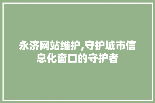永济网站维护,守护城市信息化窗口的守护者