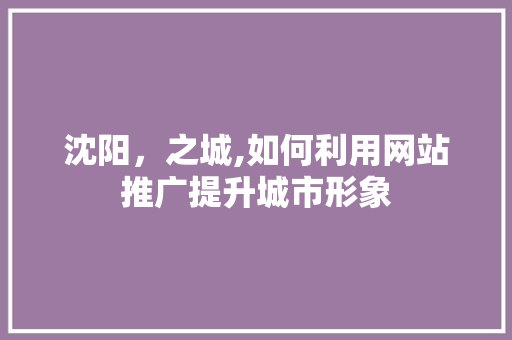 沈阳，之城,如何利用网站推广提升城市形象