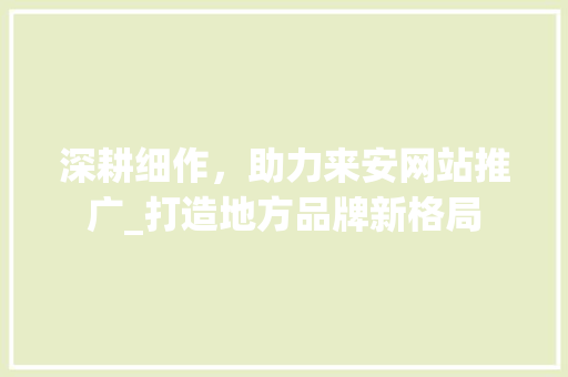 深耕细作，助力来安网站推广_打造地方品牌新格局