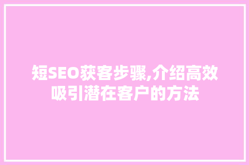 短SEO获客步骤,介绍高效吸引潜在客户的方法