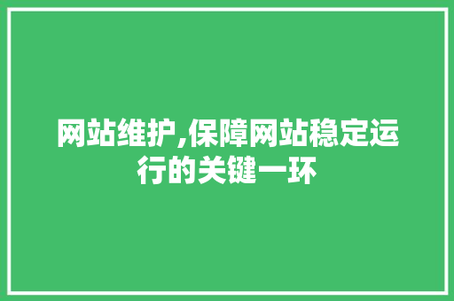 网站维护,保障网站稳定运行的关键一环