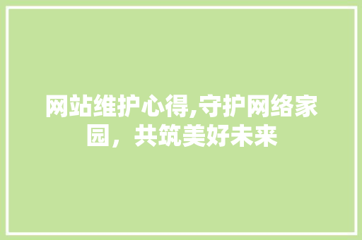 网站维护心得,守护网络家园，共筑美好未来