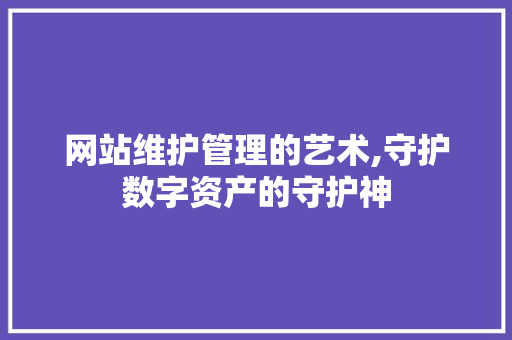 网站维护管理的艺术,守护数字资产的守护神