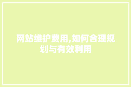 网站维护费用,如何合理规划与有效利用