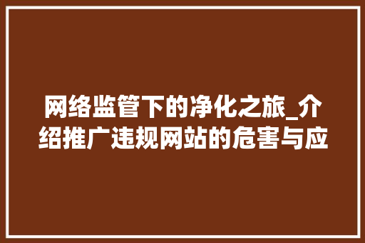网络监管下的净化之旅_介绍推广违规网站的危害与应对步骤