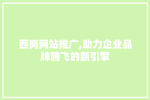 西岗网站推广,助力企业品牌腾飞的新引擎