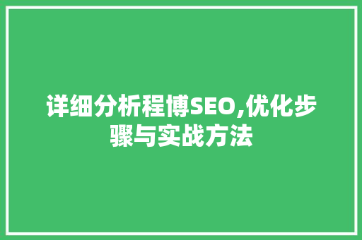 详细分析程博SEO,优化步骤与实战方法