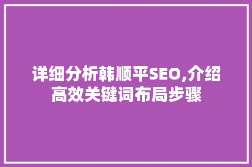 详细分析韩顺平SEO,介绍高效关键词布局步骤