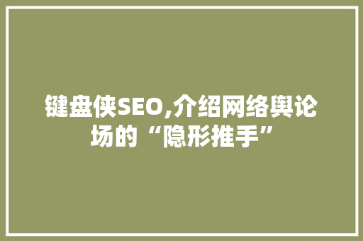 键盘侠SEO,介绍网络舆论场的“隐形推手”
