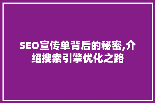 SEO宣传单背后的秘密,介绍搜索引擎优化之路
