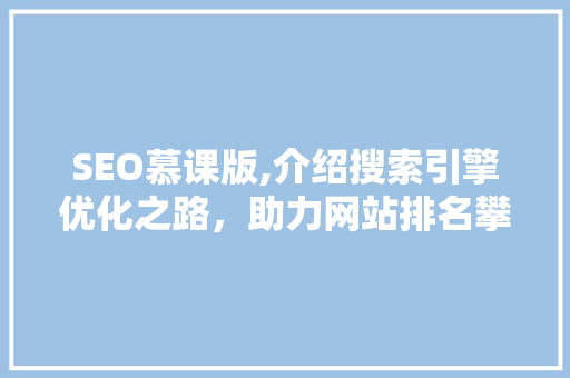 SEO慕课版,介绍搜索引擎优化之路，助力网站排名攀升