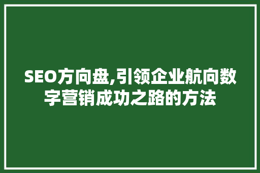 SEO方向盘,引领企业航向数字营销成功之路的方法