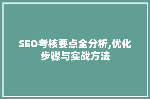 SEO考核要点全分析,优化步骤与实战方法