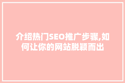 介绍热门SEO推广步骤,如何让你的网站脱颖而出