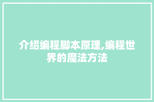 介绍编程脚本原理,编程世界的魔法方法