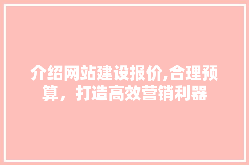 介绍网站建设报价,合理预算，打造高效营销利器