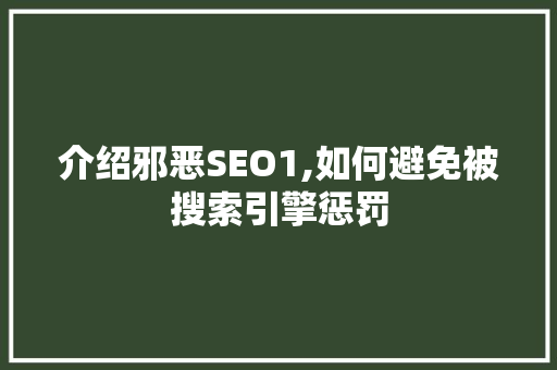 介绍邪恶SEO1,如何避免被搜索引擎惩罚