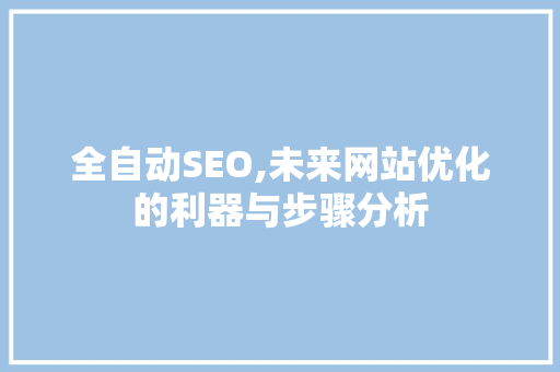 全自动SEO,未来网站优化的利器与步骤分析